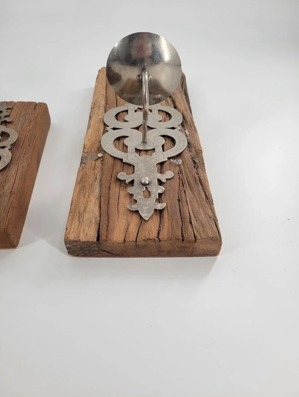 Rustic Wood Wall Sconce Set with Silver Metal Accents 3pc